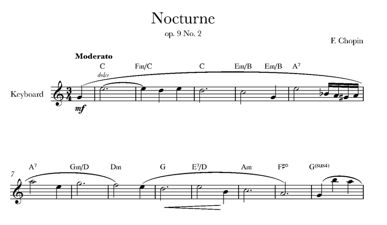 دانلود نت کیبورد (ارگ) Chopin - Nocturne Op9, No2 